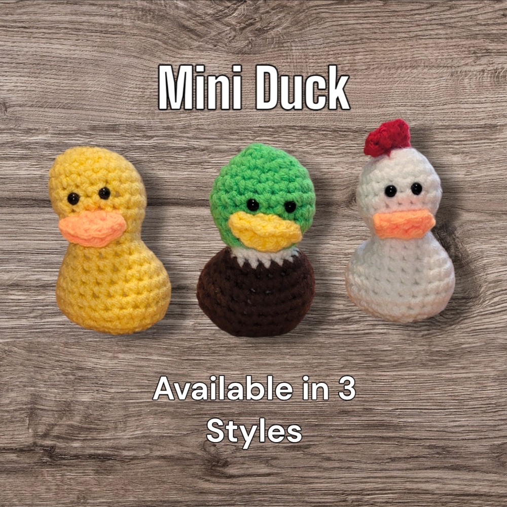 Crochet Mini Birds- Chicken, Yellow Duck, Mallard Duck